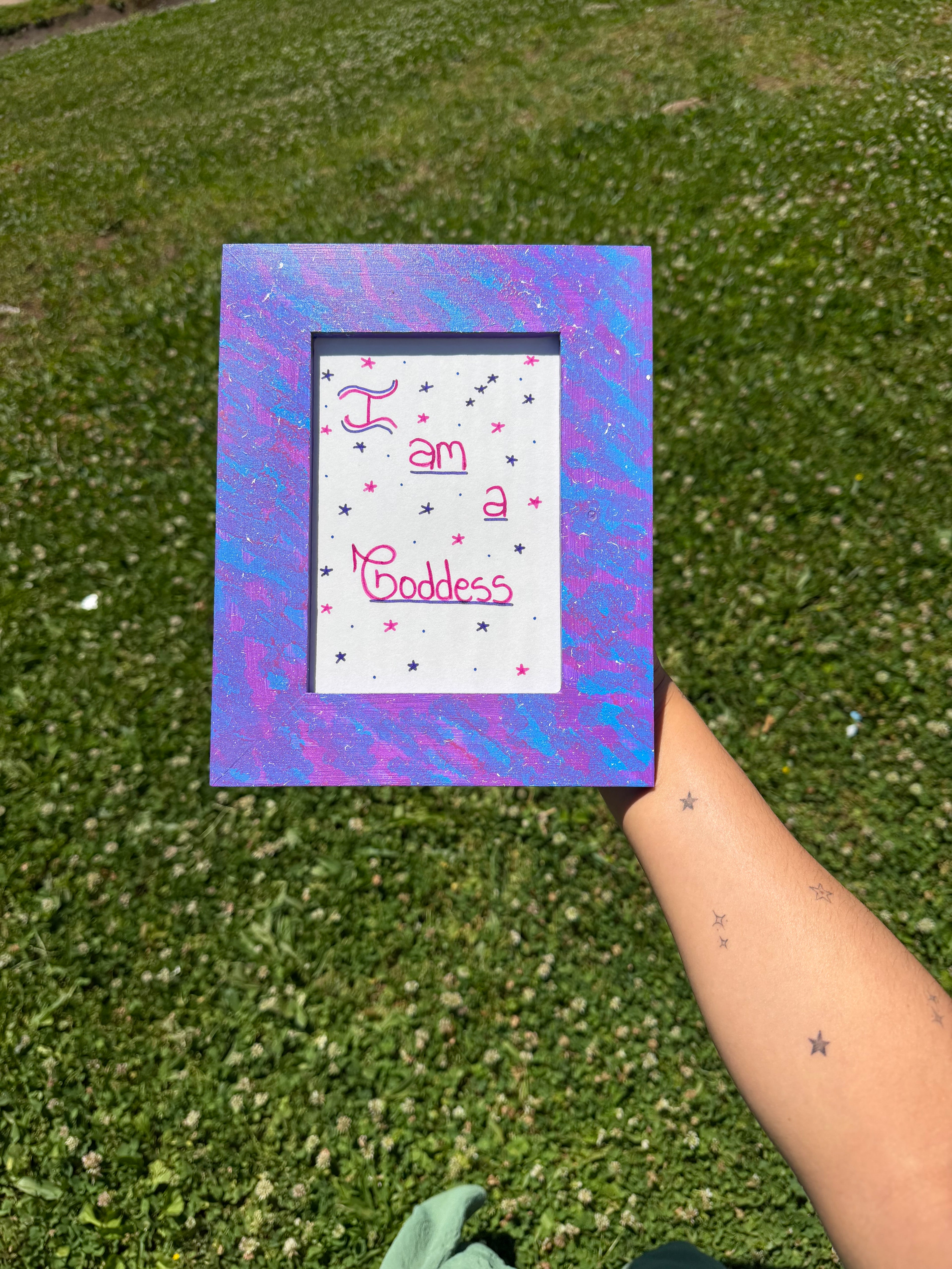 I Am a Goddess (Pink)– Hand-Painted Cosmic Frame Affirmation Decor